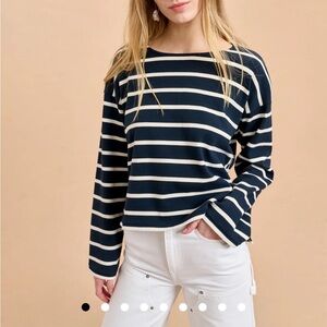 La Ligne Black and Cream Striped Long Sleeve Breton Tee